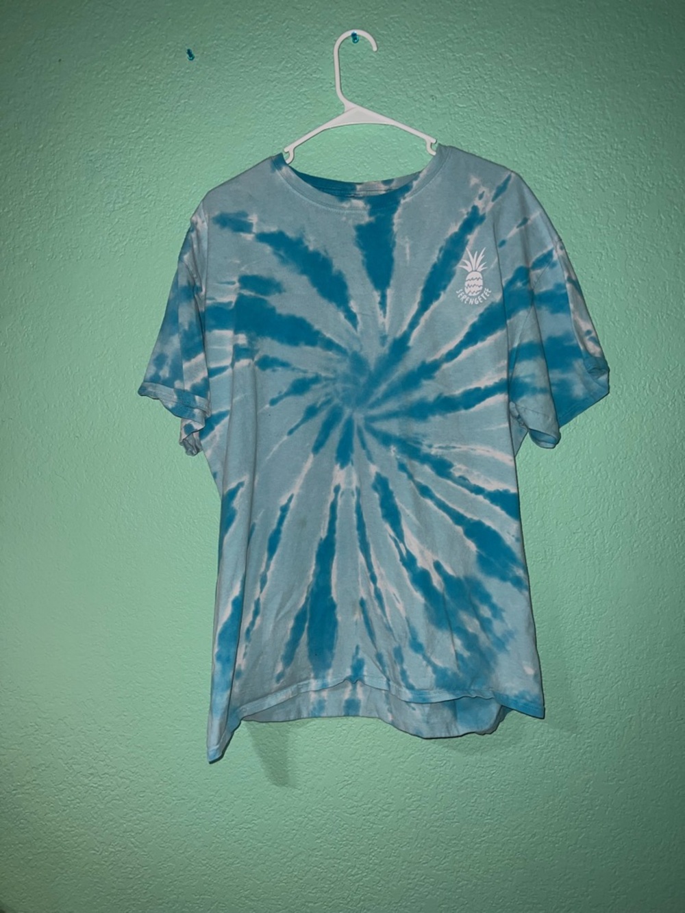 Serengetee ‘Travel More’ Blue Tie-Dye Tee with Pineapple Logo